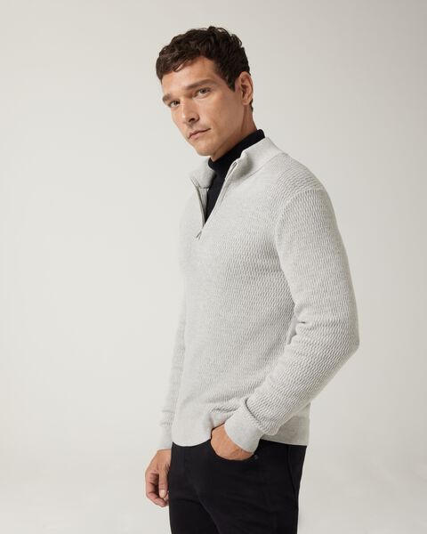 Funnel neck long sleeve knit with honeycomb texture detail, Grey Marle, hi-res